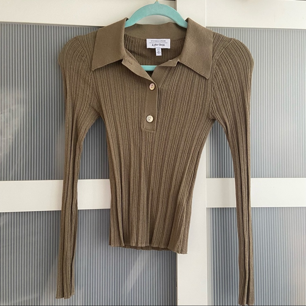 & other stories sheer fitted polo top